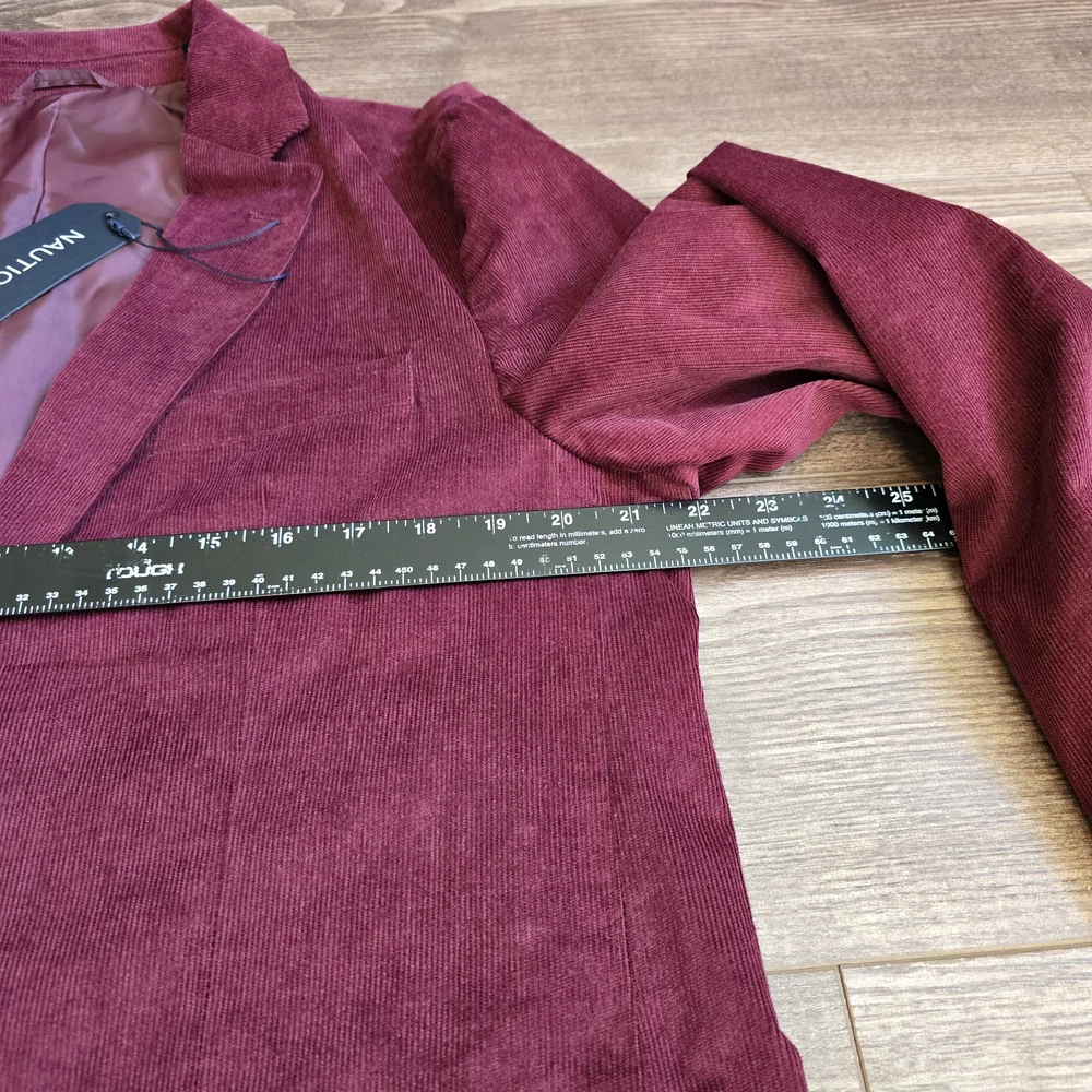 NAUTICA Blazer Mens L Burgundy Mirco Corduroy Modern Sport Coat Grandpa Preppy